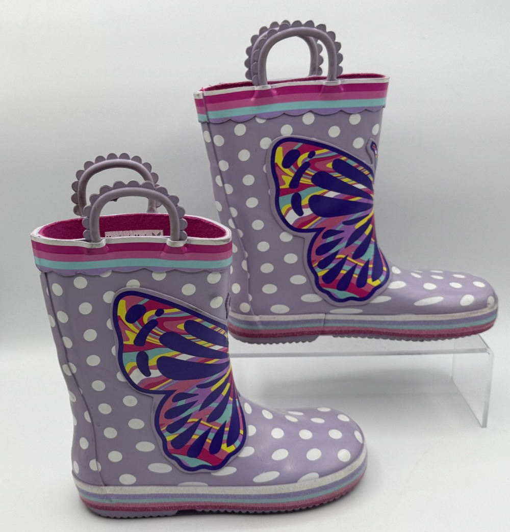 Member's Mark Butterfly Rain Boots Purple and Polka Dot Size 11-12, pre-owned